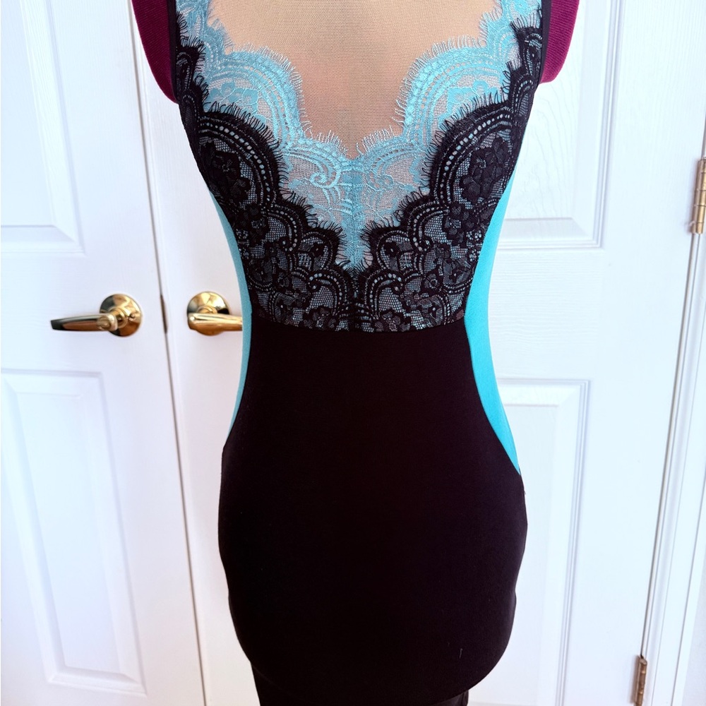 Buffalo David Bitton Black and Turquoise Trim with nude mesh.